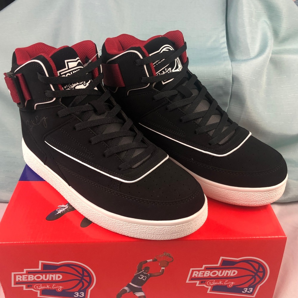 Ewing Athletics Orion Strap Hi Mens Sneakers Black Suede w/ Red&White Size 9